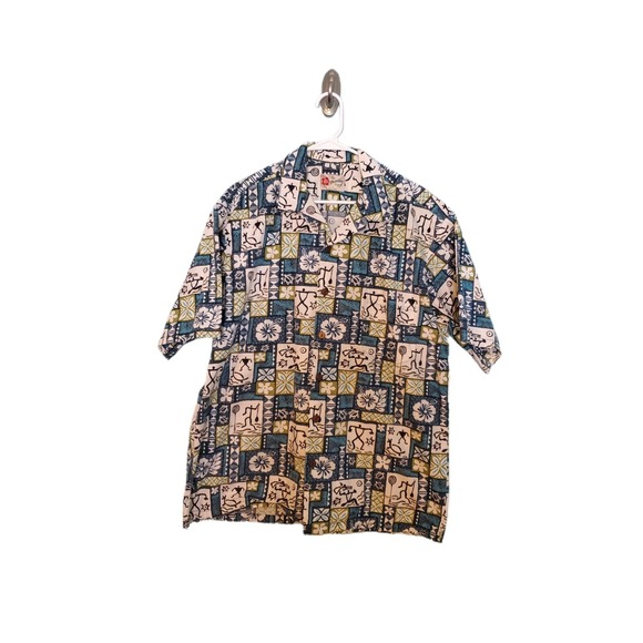 Hilo Hattie The Hawaiian Original Blue tiki Short Sleeve Button-Front Shirt - Picture 1 of 9